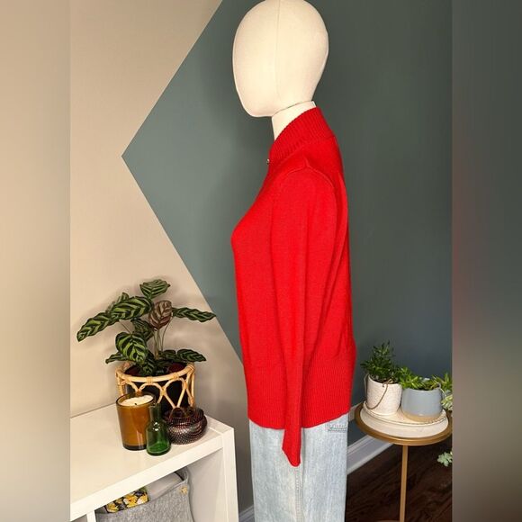 Calvin Klein Red Mock Neck Full Zip Ribbed Sweater Size Medium, Chic & Versatile - Picture 3 of 11